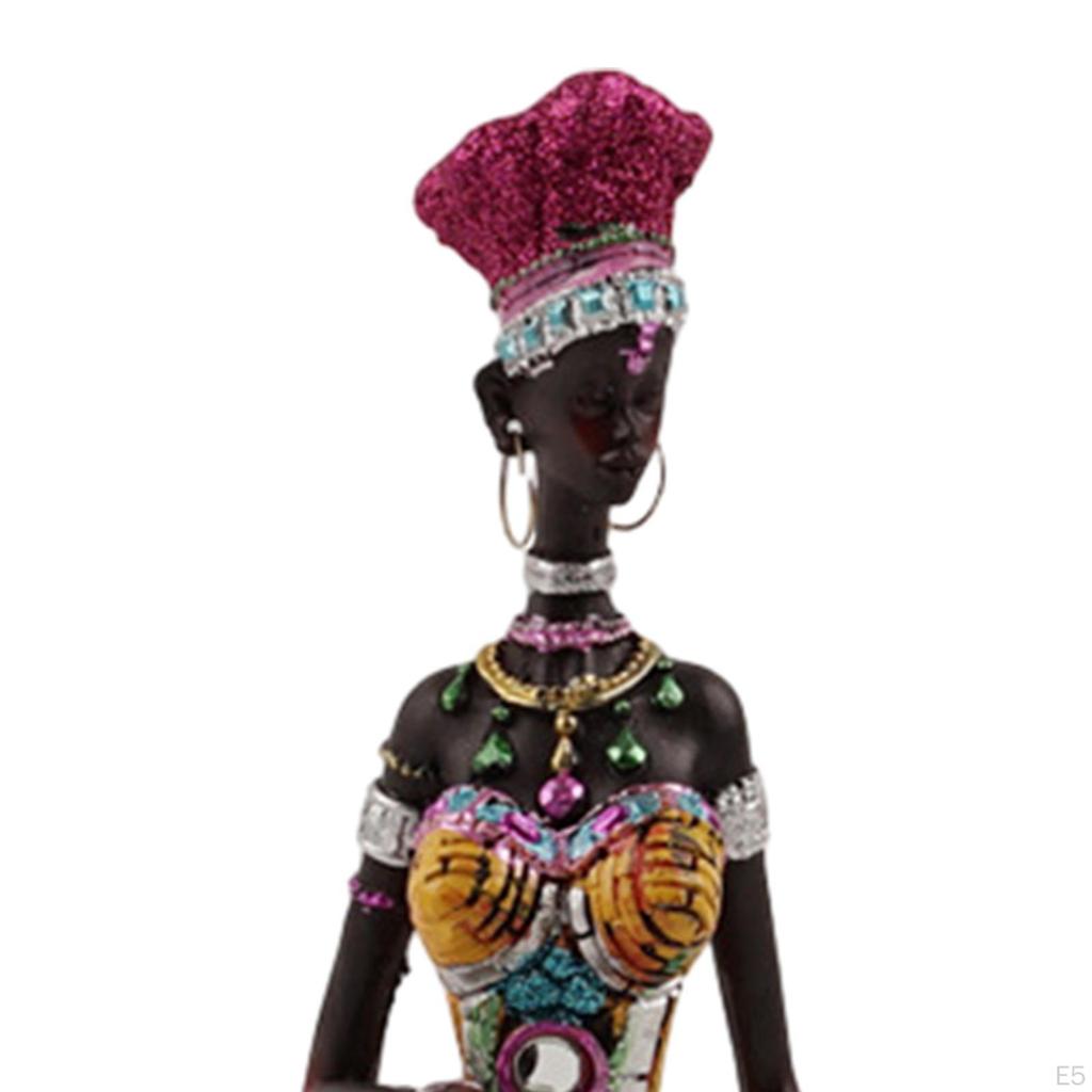 African Lady Statue, Tabletop Sculpture, Lightweight Woman Figurine, for