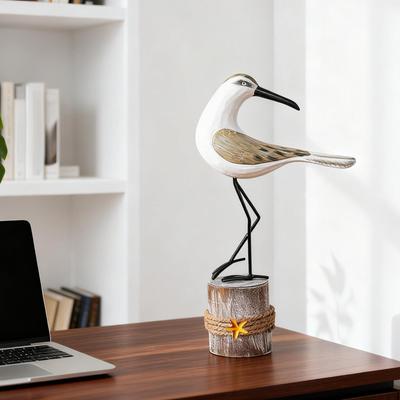 Dřevěná figurka racka Pobřežní dekorace Řemeslná soška ptáka Středomořský design do koupelny jídelny