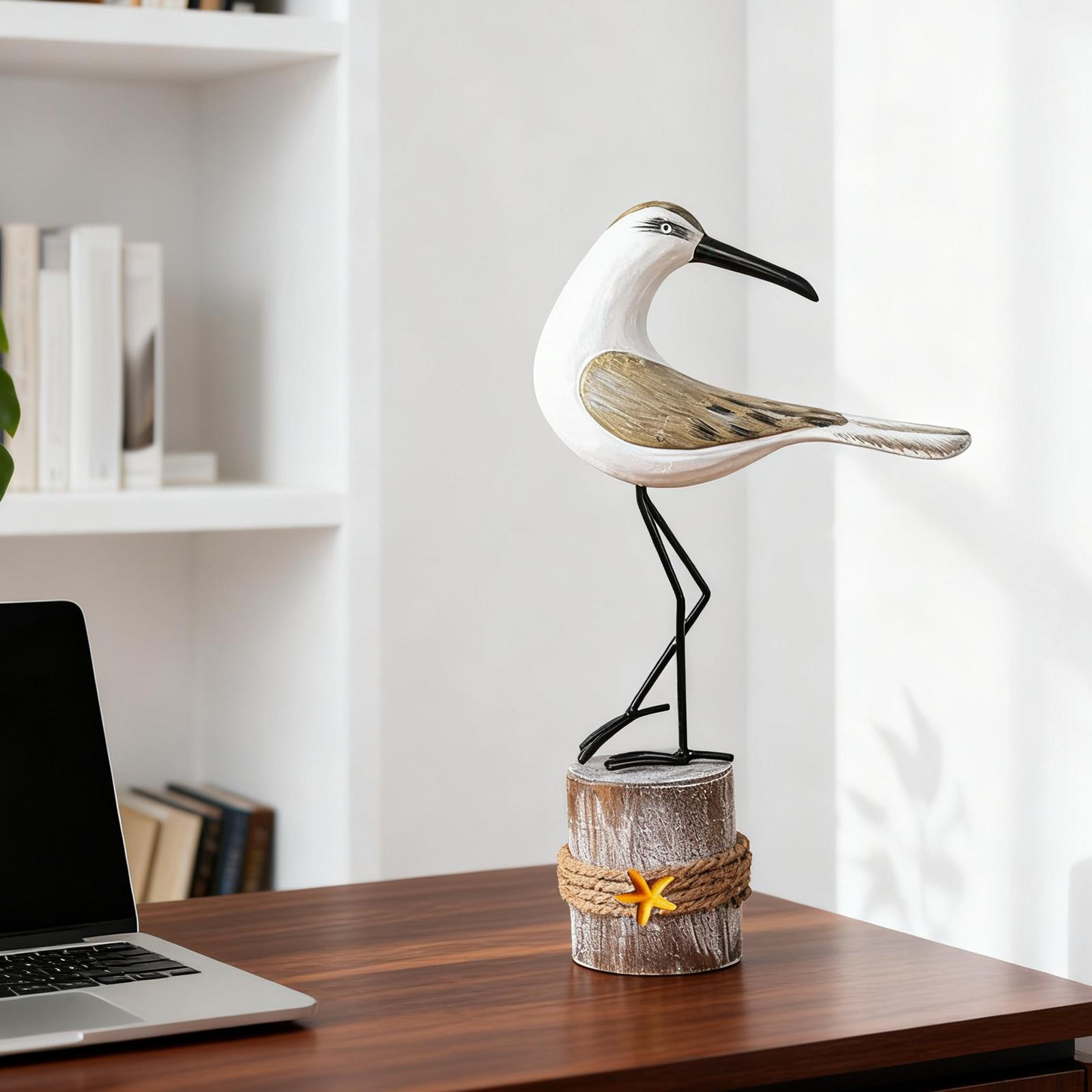 

Wooden Seagull Figurine Coastal Decor Craft Bird Statue Mediterranean Design for Bathroom Dining
