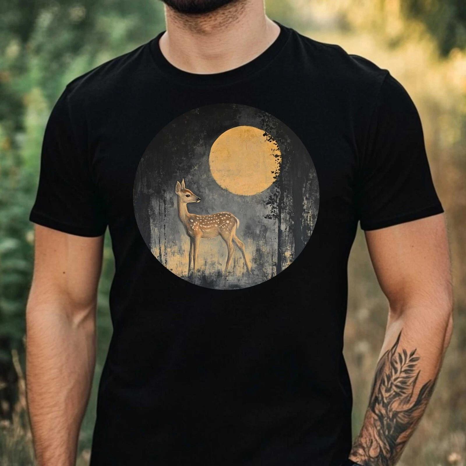 T-Shirt Herren Hirsch im Mondlicht Motiv Baumwolle Größe XS bis 5XL XXXXL