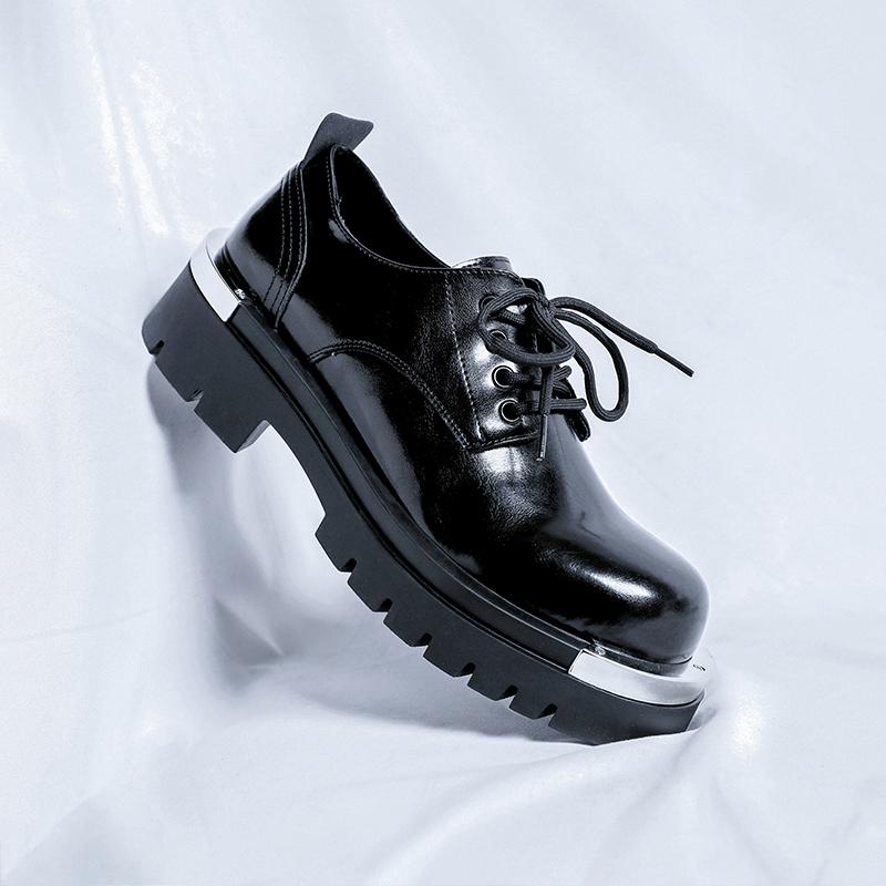

Классические черные мужские туфли в британском стиле на толстой подошве из кожи, удобные и нескользящие, повседневные туфли дерби на шнуровке 46 чёрный