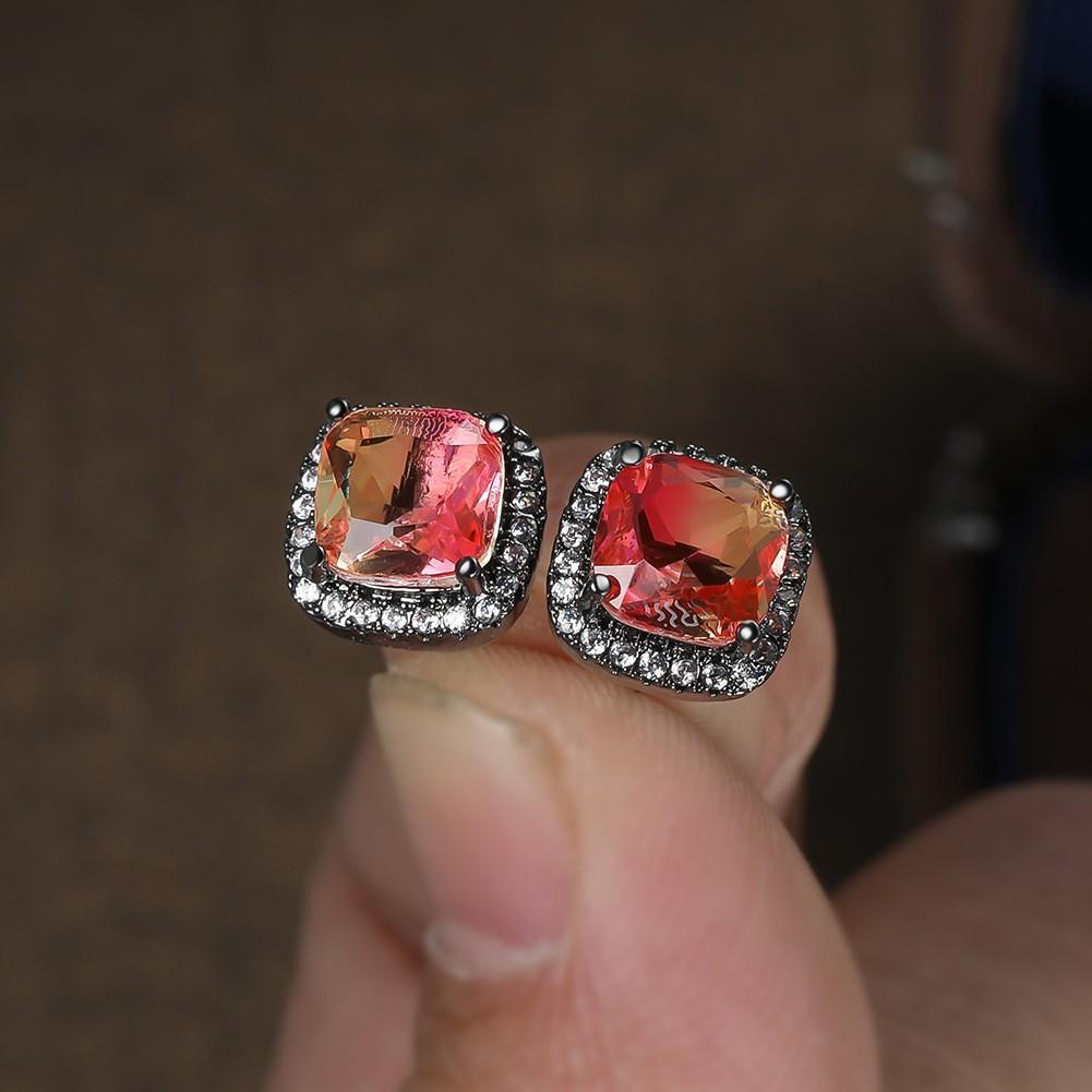 Popular Mini Square Group Set with Diamond Gradient Tourmaline Earrings and Ear Buckles