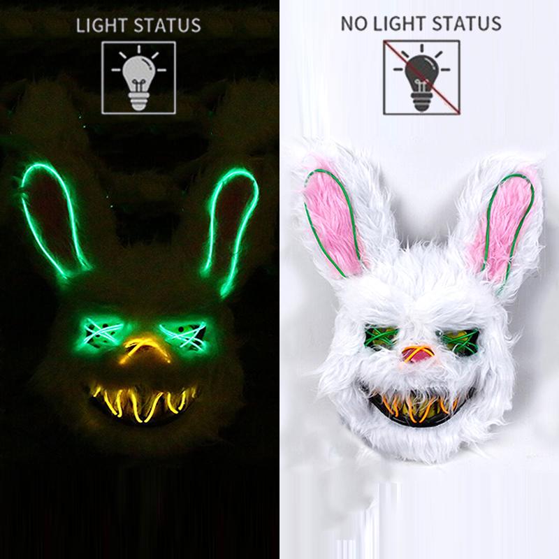 Halloween Horror Bloody Head Cover Mask Led Multicolor Rabbit Cosplay Face Mask Halloween Carnival Costume Headgear Props