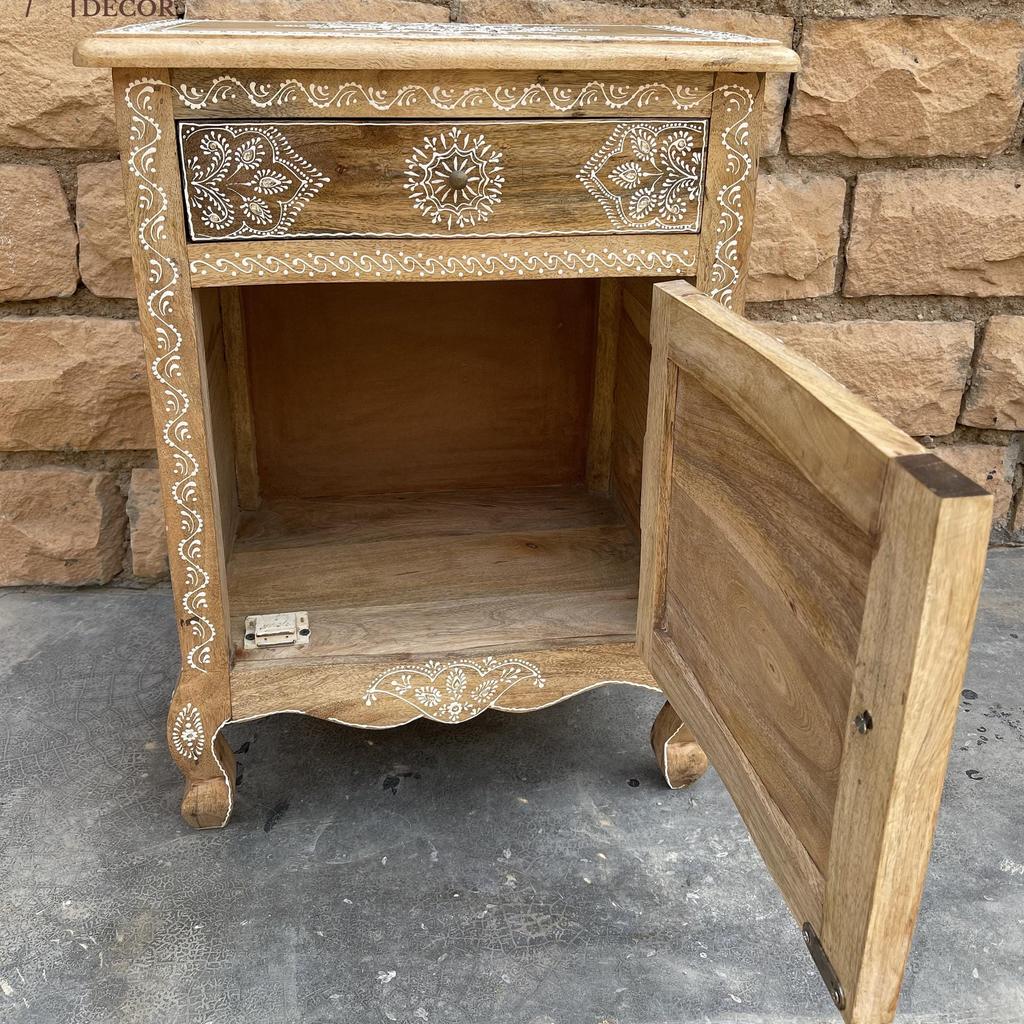 Wooden HandPainted Cabinet Drawer With Shelf, Wooden Bedside Drawer Desk,Indian Painted Nightstand Furniture Decor, Rajasthani Art Deco
