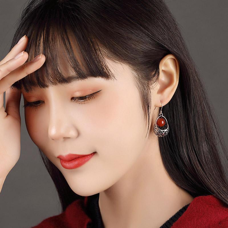 Original Designer New Ethnic Style Red Round Hollow Earrings Retro Temperament Exquisite Luxury Ladies  Jewelry