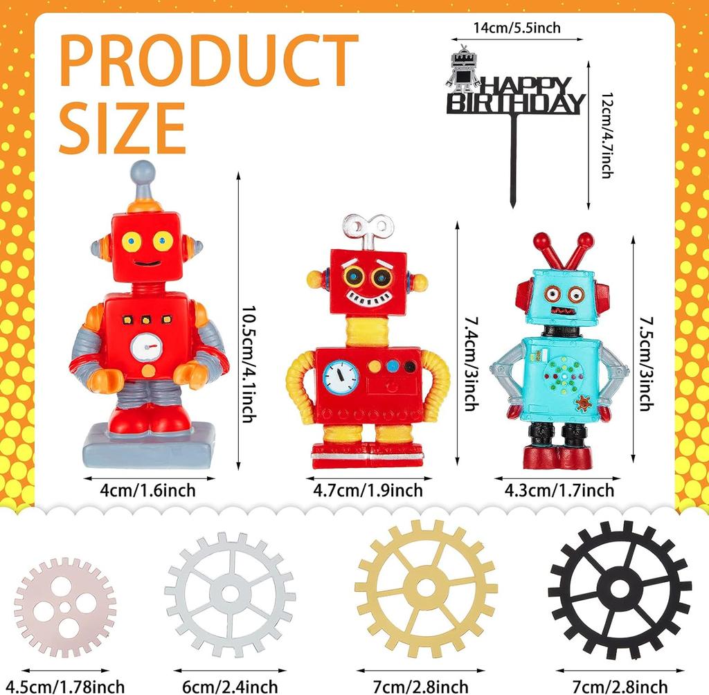 Robot Tårtdekorationer för Pojkar Robot Födelsedagstårta Topper Kugghjul Grattis på Födelsedagen Robot Tårta Cupcake Dekorationer Robot Födelsedagskalas