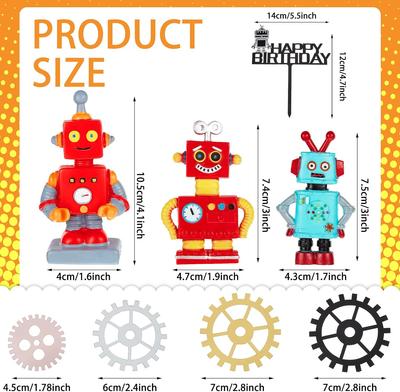 Robot Cake Toppers for Boys Robot Birthday Cake Topper Gear Happy Birthday Robot Cake Cupcake Decorations Robot Birthday Party