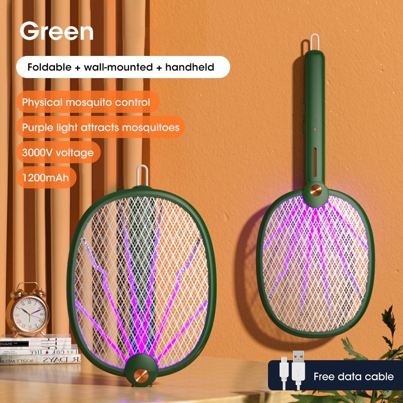 

3 в 1 лампа-убийца комаров складной электрошокер ультрафиолетовый свет USB зарядка ловушка для мух ракетка для мух летняя мухобойка зелёный