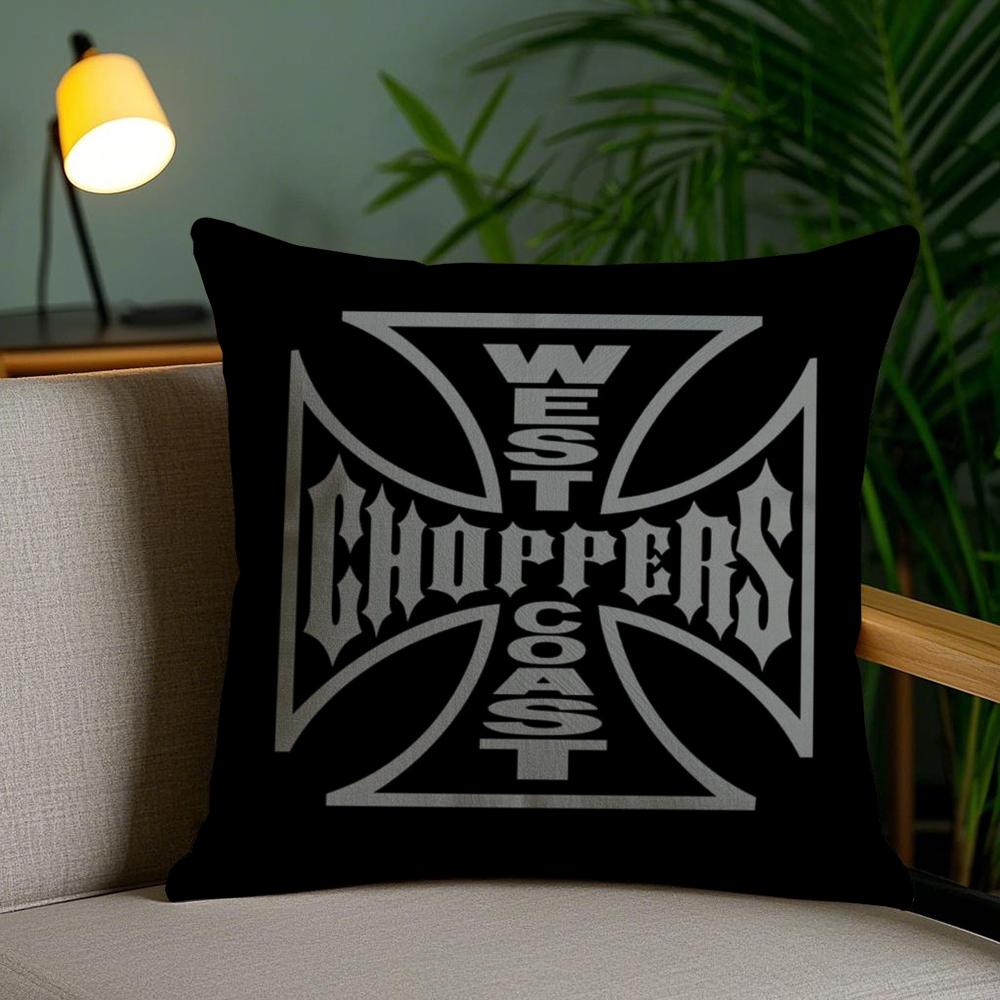 W-West Coast C-Choppers Cushion Cover Plush Fabric Soft Double-Sided Printed Sofa Pillow Case Colorfast Home Decor Gift