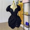 2025 Spring/Summer Sexy V-Neck Puff Sleeve High Waist Slimming Ruched Short Dress for Women