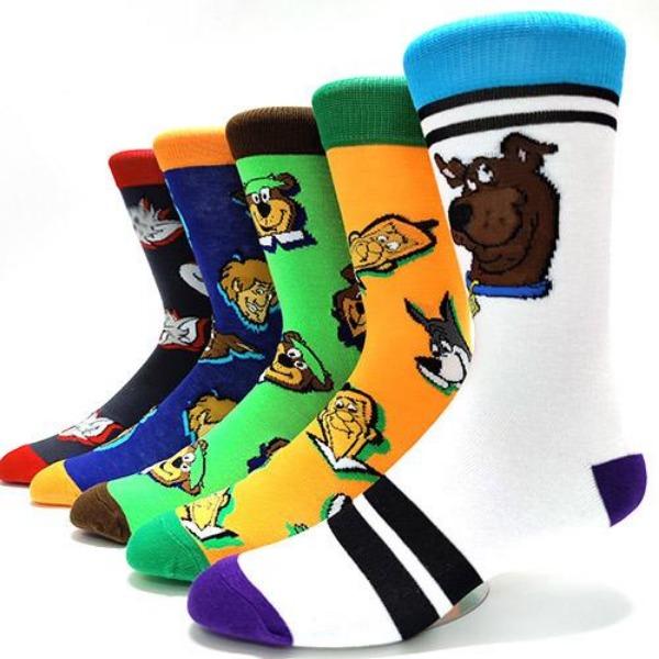 5 Pairs/Pack Men Funny Socks Casual Hip Hop Creative Cartoon Novelty Calcetines Hombre Street