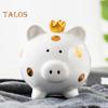 Sparschwein aus Keramik mit Krone und Schweinchen, goldene Punkte, Cartoon-Schwein, Münze, Geldbank, Home-Office, Bücherregal, Schreibtisch-Dekoration, Ornament, Geschenk für Kinder und Erwachsene