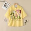 ZANZEA Women Casual Turn Down Collar Floral Print Loose 3/4 Sleeve Blouse