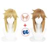 Anime Link Cosplay Wigs Princess Blonde Brown Resistant Synthetic 29cm Hair Halloween Party Link Wigs + Elf Ears Earrings Suit