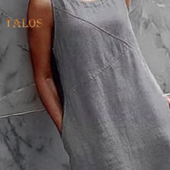 Sleeveless Maxi Dress for Women Loose Crew Neck Tank Dress with Pockets Beach Vacation Long Sundress Summer Casual Outfit