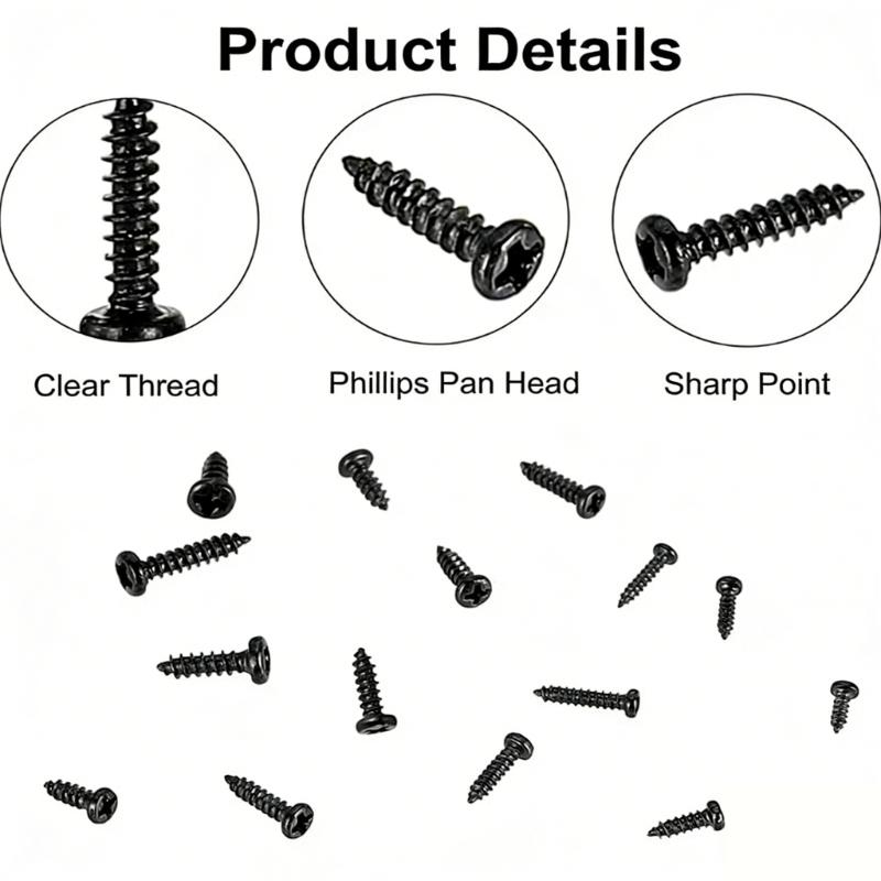 Pack Of 750 Black Crosses Round Head Auto Tapping Screws For Woodworking And Furniture Assembly With Storage Case