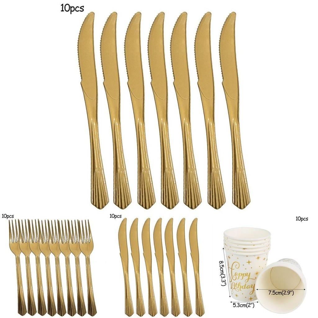 Elegant Gold Polka Dot Stamping Happy Birthday Party Decor Supplies Disposable Tableware Set