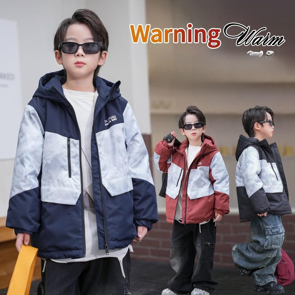 Boys' Thick, Fleece-Lined Parka: Winter Children's Hooded Cotton Coat