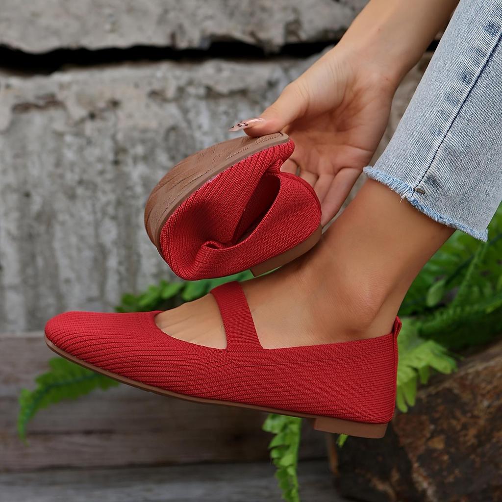 Scarpe Piatte Casual da Donna in Maglia Monocolore Slip-On Mary Jane Scarpe Comode per Camminare