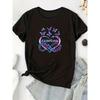 Europäische Größe Übergröße, Damen Freizeit Rundhals T-Shirt - Musterdruck, Kurzarm Normale Länge, Geeignet für Frühling, Sommer und Herbst