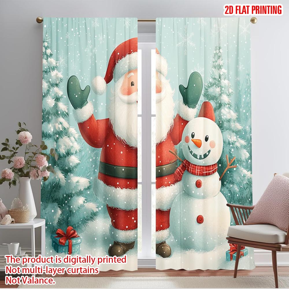 

2pcs,2D plane printing Popular Curtain Panels Cute Santa Snowman Christmas Winter (3) 100% Polyester (without rod) Room Decor 52.50×116.00 CM 2pcs