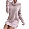 Damenmode einfarbiges lockeres Strickkleid mit hohem Kragen