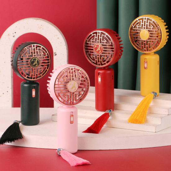 Portable Pocket Fan with Tassel Chinese Style 2 Speed LED Night Light USB Rechargeable Mute Handheld Mini Cooling Fan Summer Home Travel Outdoor