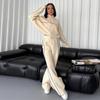 New Casual Set Women Longsleeved Half High Collar Cardigan Sweater Lace Up Striped Pants Women Clothing Fashion Two Piece Suits