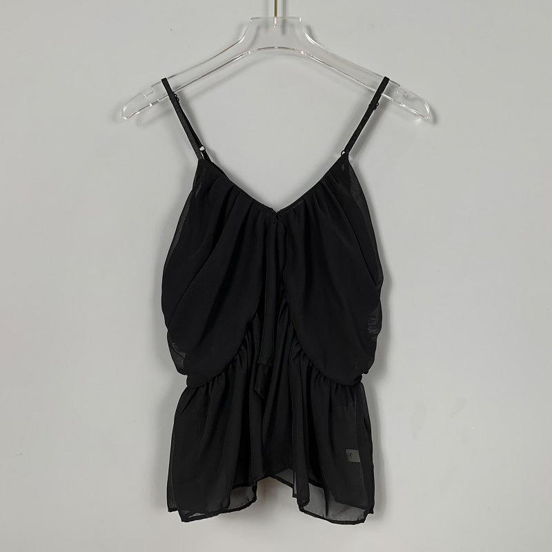 Korean Dongdaemun Pleated Sexy Backless Camisole Top - Women s Versatile Style One size чёрный
