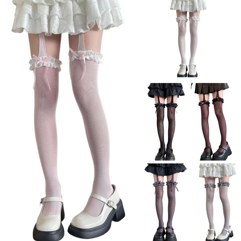 Fishnet Lace Thigh High Stockings For Women Comfortable Cotton Stretchable Socks Elegant Pantyhose Fashion Legwear