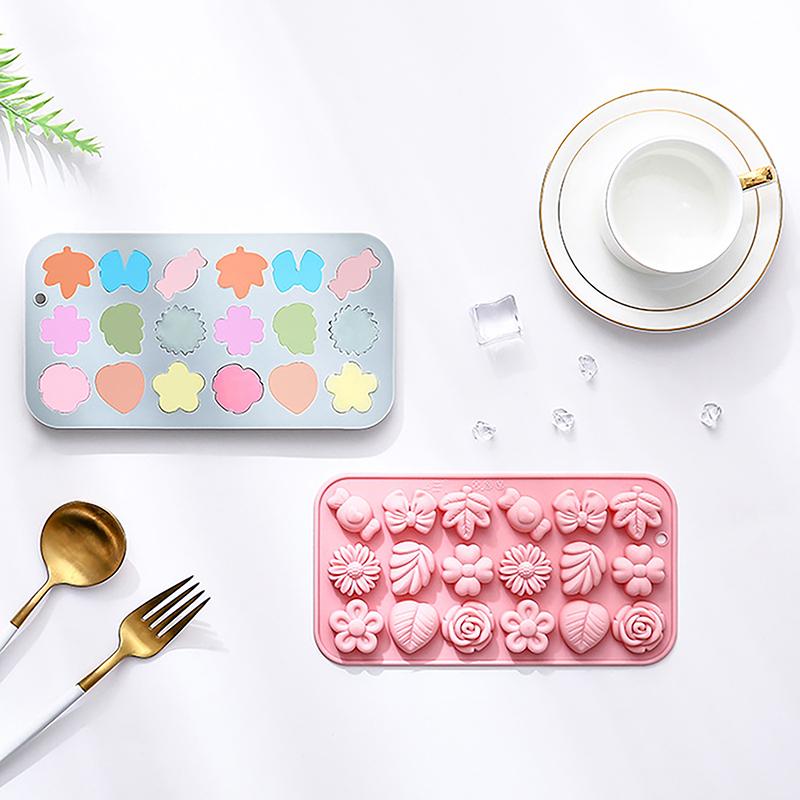 1Pc 18 Cavities Flower Silicone Molds Diy Rose Flower Candy Molds Rose Leaf Bow Tie Shape Molds Pudding Soap Cookie Molds