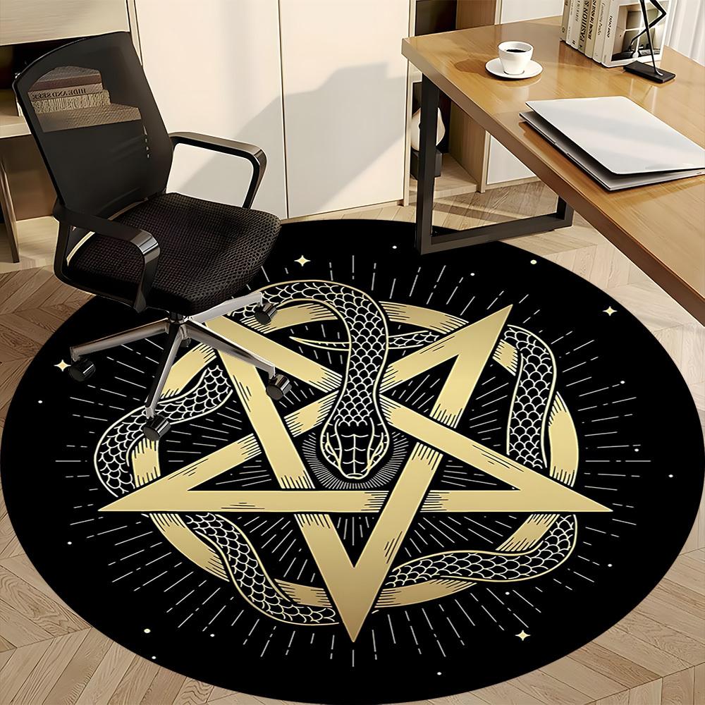 1pc Snake Pentagram Office Round Area Rug, Indoor Mat Suitable For Office, Under Office Chairs Bedroom Living Room Home Decor, Room Deco