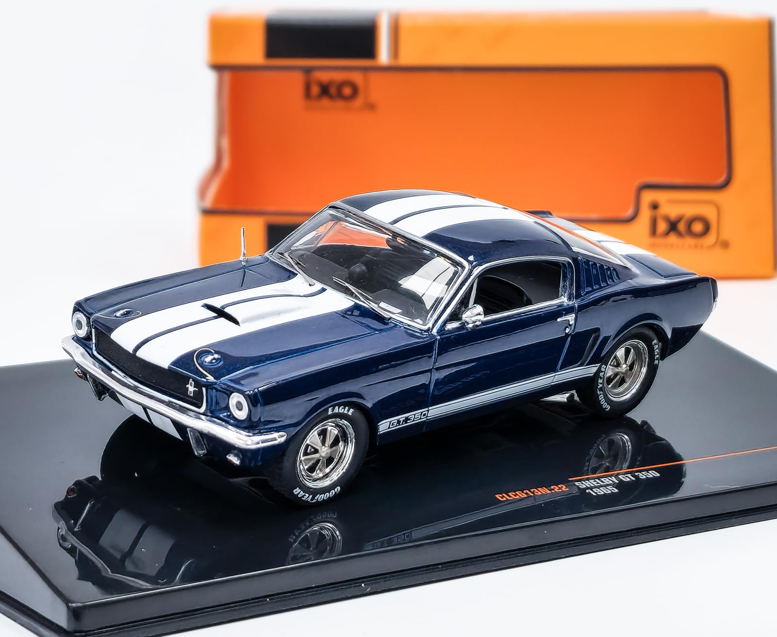IXO 1/43 Ford Mustang Shelby GT 350 1965 Diecast Miniature Car (Dark Blue/White) [Parallel Import]