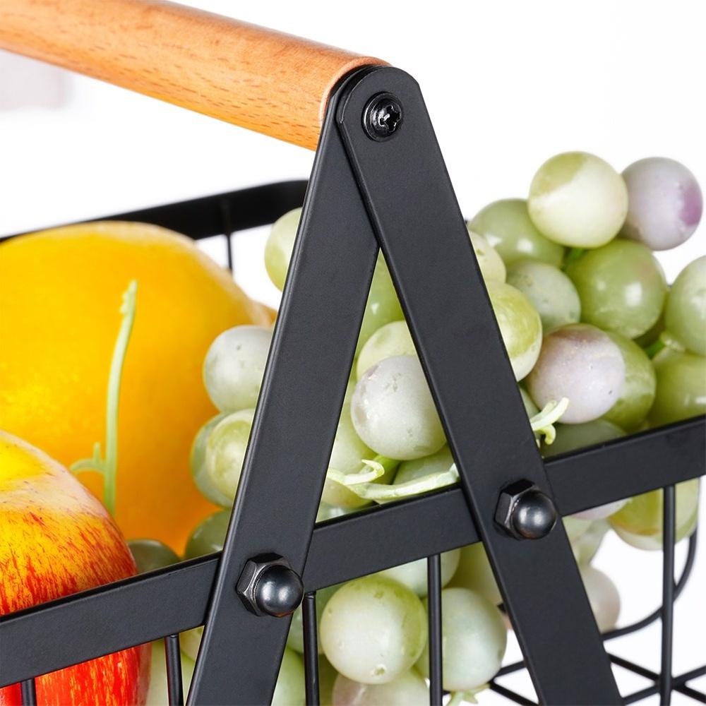 Two-tiered Basket for Fruits and Vegetables, Black Metal Platter, Basket