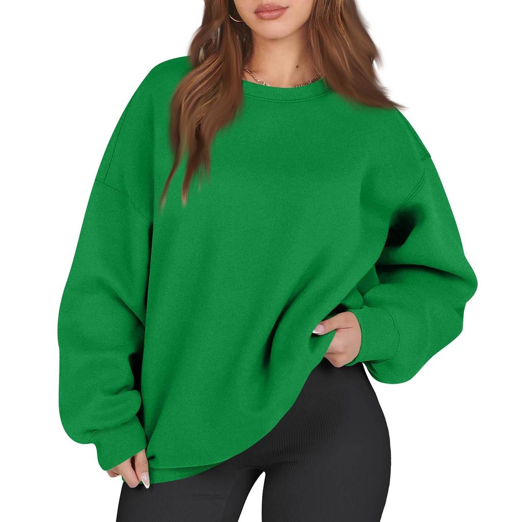 Women's Fashion Long Sleeve Solid Color Round Neck Loose Oversize Pullover Sweater Top