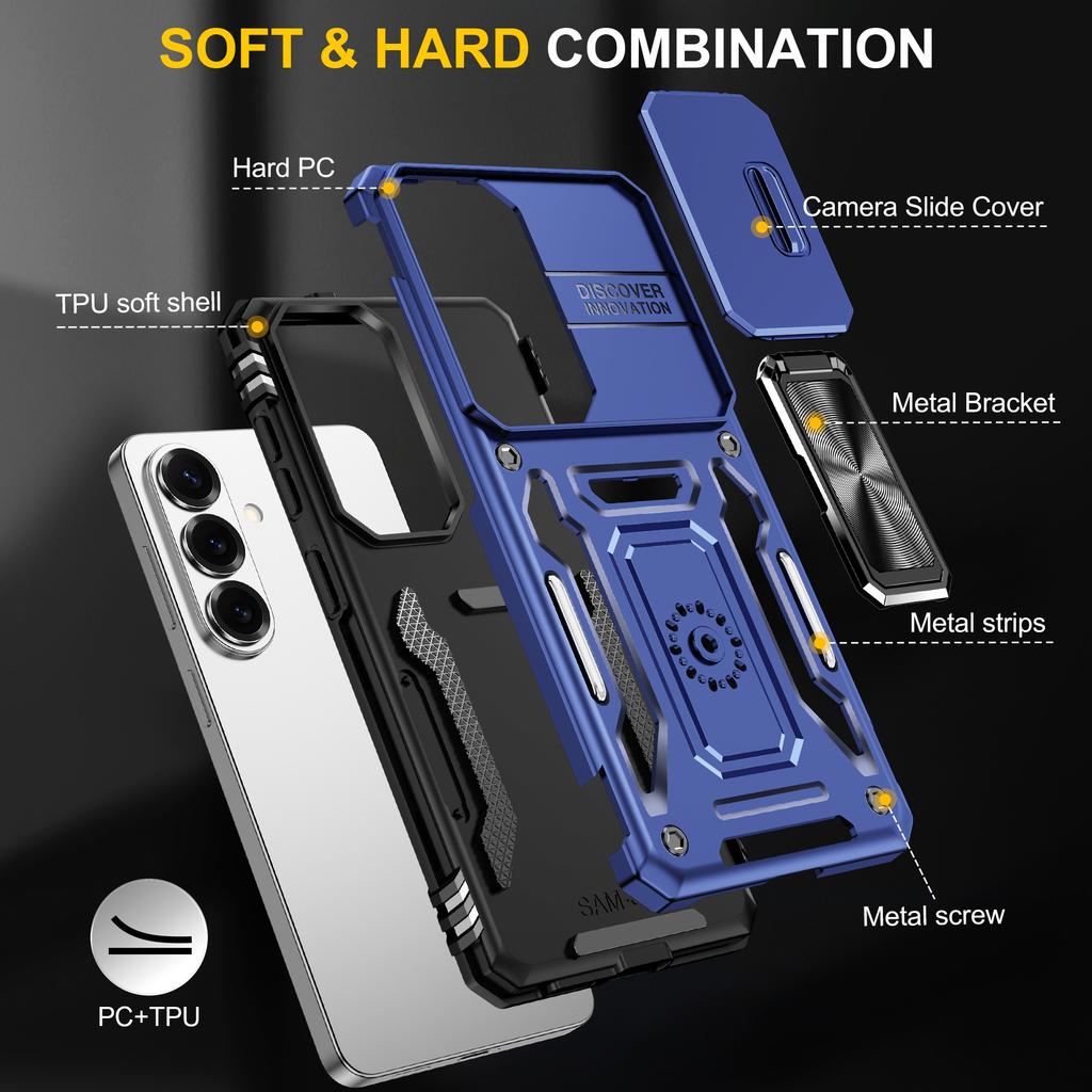 For Samsung Galaxy S26 Case Kickstand Slide Lens Lid PC + TPU Drop-Proof Phone Cover