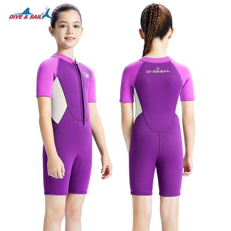 Kids 2.5mm Neoprene Wetsuit Short Sleeve Full Body Suit Snorkeling Swimming Surfing Winter Dive