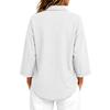 Women's Loose Fit Denim- Button Top with Three-Quarter Sleeves for Casual Everyday Wear