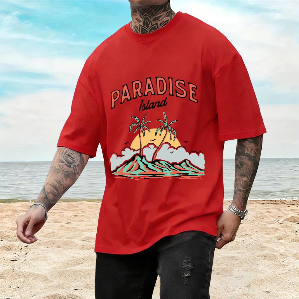 Unisexs Fashion Tshirt 100 Cotton Printed Tee Featuring A Seaside Motifsimple Loosefitting Comfortable And Trendy