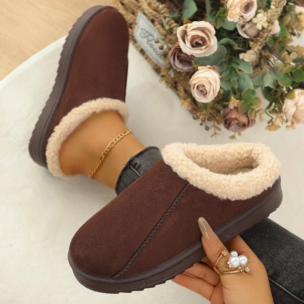 Women's winter fur one plush lining a footstool warm cold lightweight hiking waterproof non-slip soft bottom snow boots cotton slippers