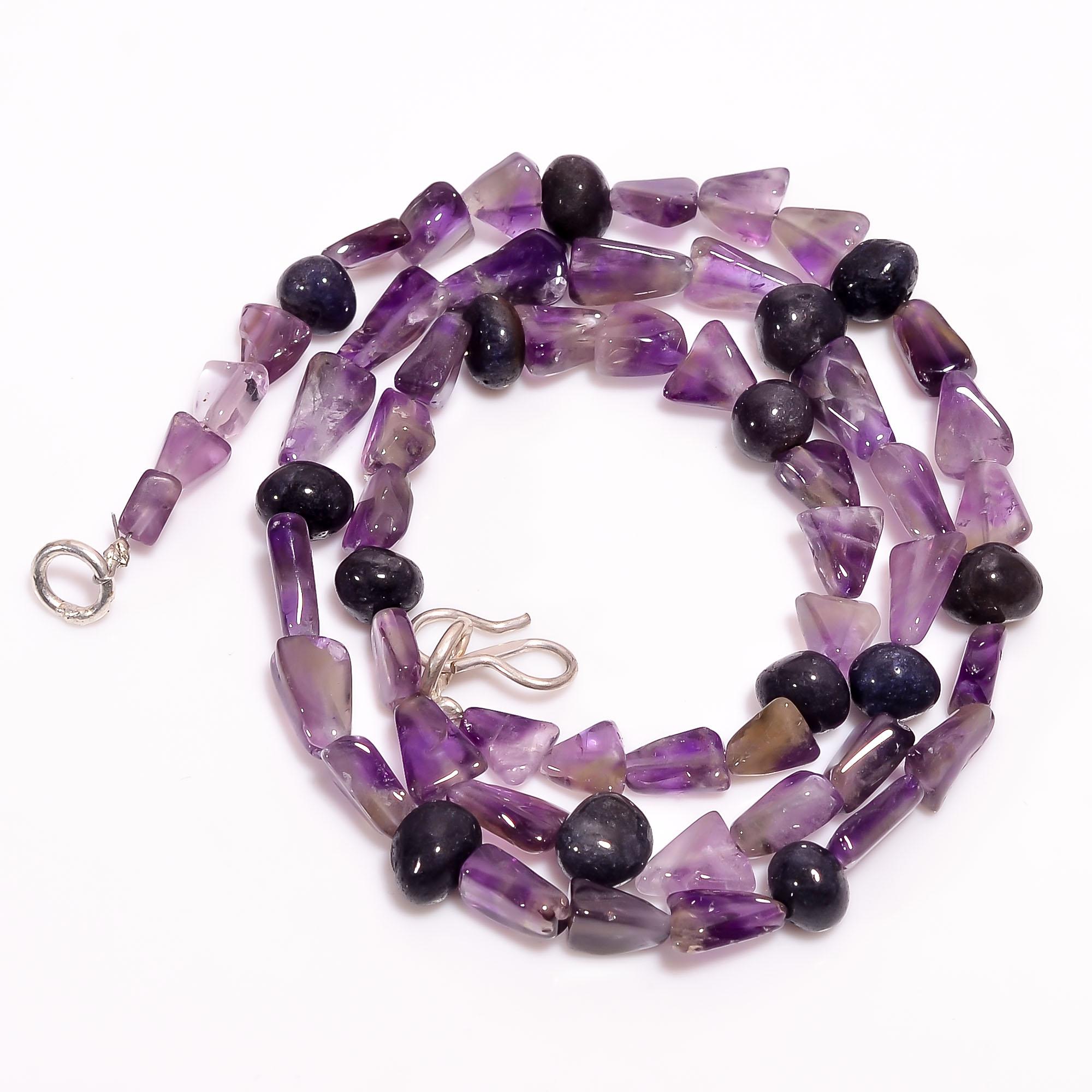 

ААА+ 100% Натуральный Аметист Иолит Смешанная Форма Гладкие Бусины Ожерелье 6-10 мм 18 UB-8548