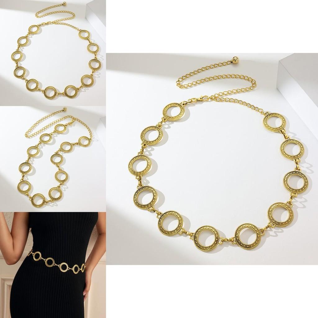 Geometric Metal Waist Chain For Women With Engraved Design For Chic Office Looks