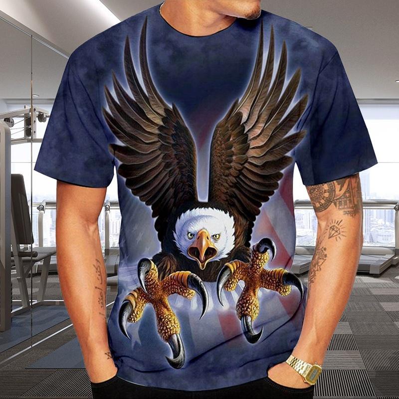 Fashion Wings Flying Eagle 3D Printed Pattern Tees Men's Trend Short Sleeve Casual T-shirt Top