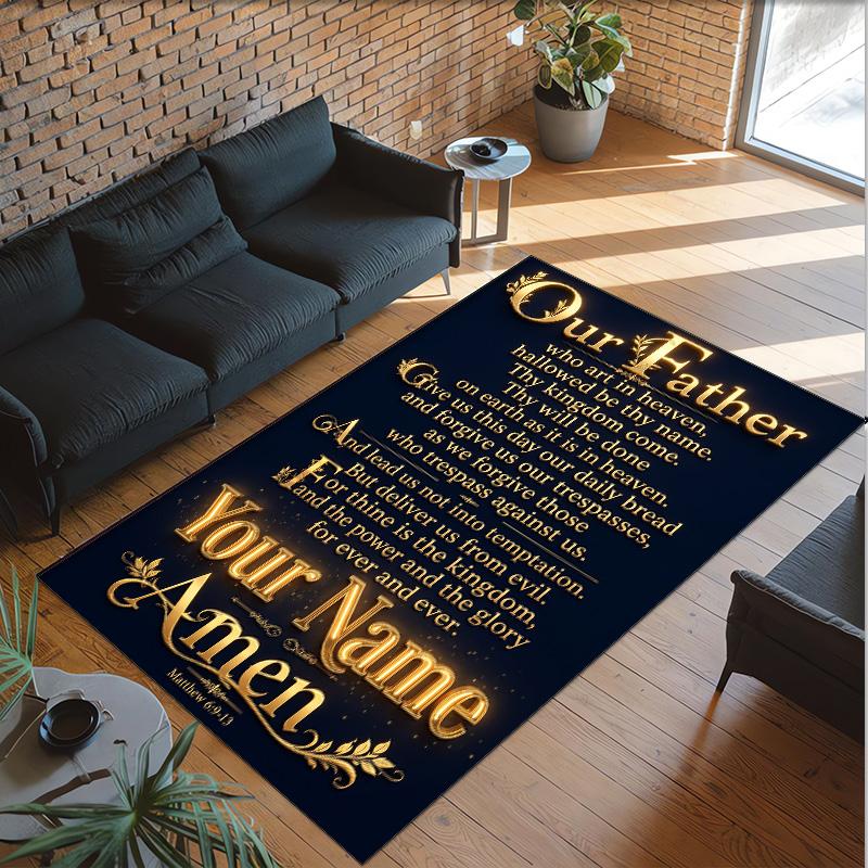 Virgin Mary Theme Crystal Velvet Rug Personalized Custom Name Text Soft Floor Mat Home Decor