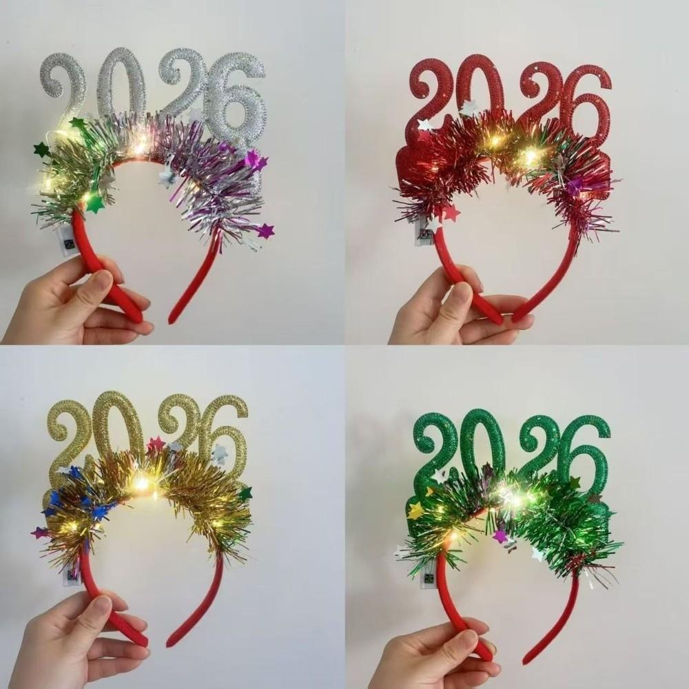 Colorful 2026 New Year Headbands Number Glitter Headwear Star Strip Headband  Christmas Party