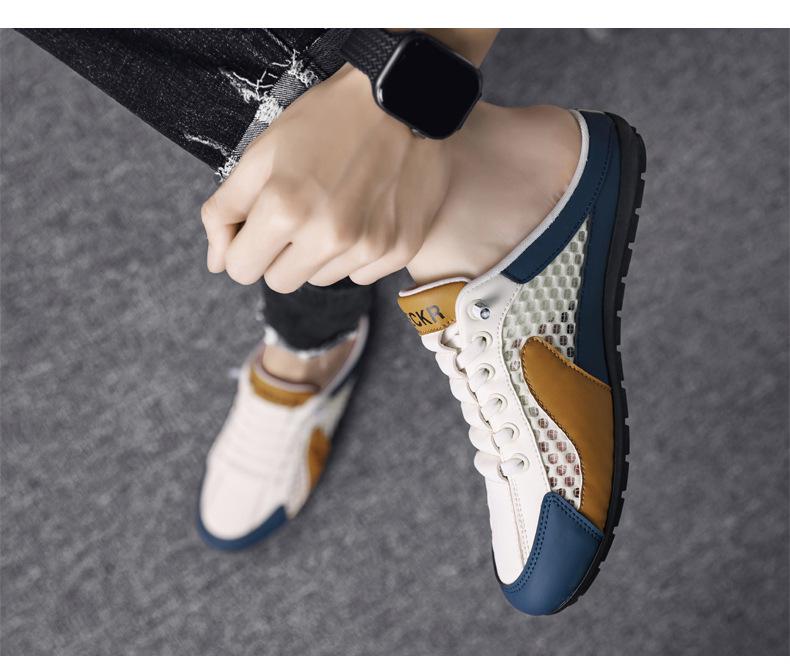 Mens Summer Breathable Mesh Slip On Half Slippers Casual Soft Sole Trendy Outdoor Lazy Shoes