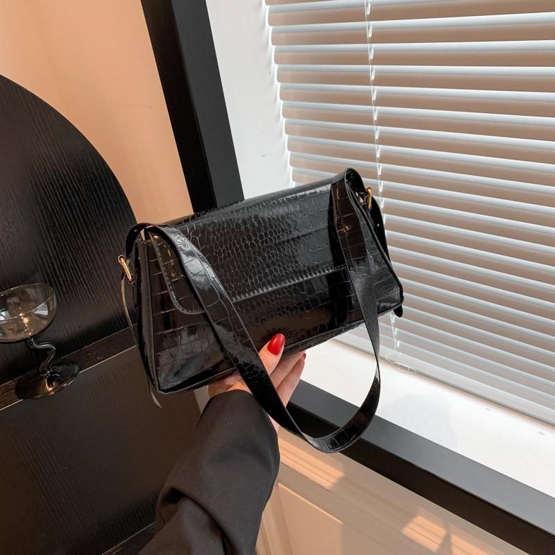 Стильная женская однотонная сумка через плечо с каменным узором, модная и шикарная сумочка чёрный