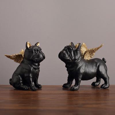 Harzhandwerk Ornamente Tierfigur Engel Welpe Französische Bulldogge Hundestatue Schreibtischhandwerk Dekoration Ornamente Zweiteiliges Set