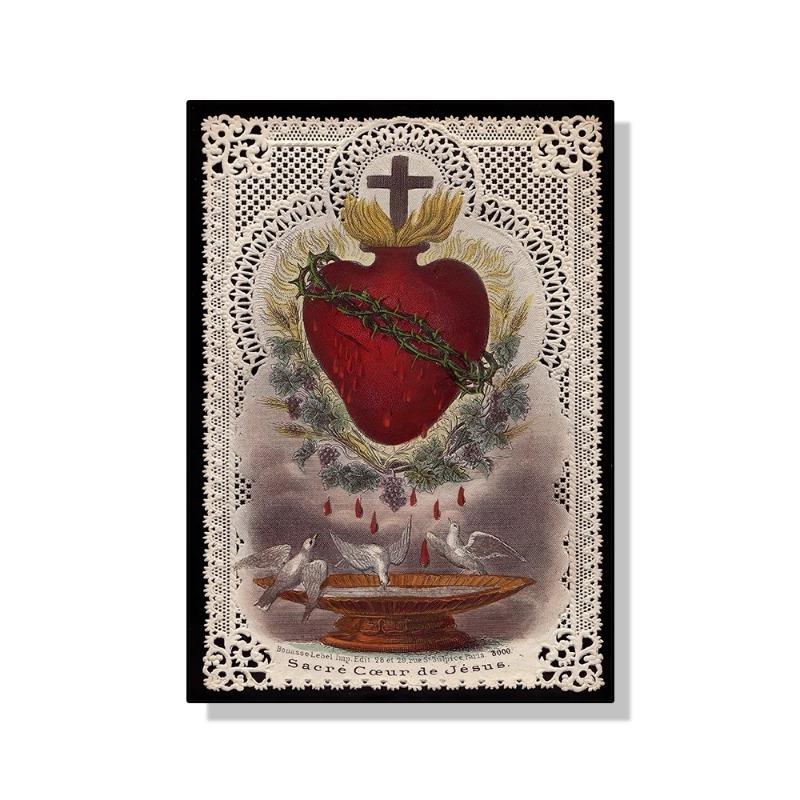 

Sacred Heart of Jesus Canvas Painting Mary Sacred Heart Art Poster Print Wall Art Picture for Living Room Home Decor Frameless 21cm×30cm NoFrame