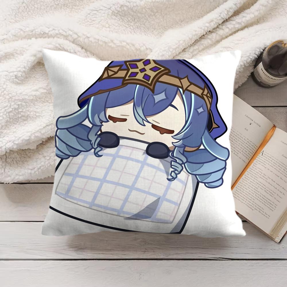 Layla Cute Genshin Impact Cushion Cover Silky Short Plush Invisible Zipper Dustproof Sofa Pillow Case For Home Decor